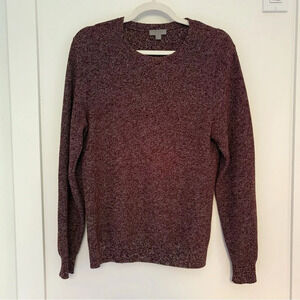 COS Heavyweight Linen Cotton Burgundy Red Marled Crew Neck Knit Sweater Size XS